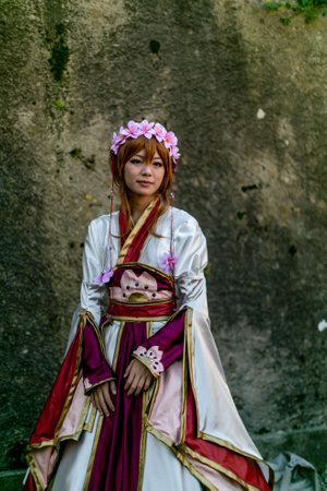 Lucca, Italy - 2018 10 31 : Lucca Comics free cosplay event around city anime girl. High-quality...