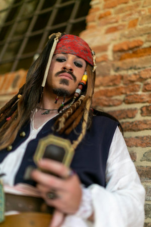 Lucca, Italy - 2018 10 31 : Lucca Comics free cosplay event around city pirates of the caribbean jack sparrow. High-quality photoのeditorial素材