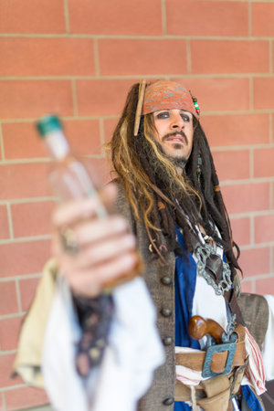 Lucca, Italy - 2018 10 31 : Lucca Comics free cosplay event around city pirates of the caribbean jack sparrow. High-quality photoのeditorial素材