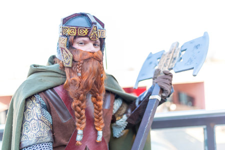 Lucca, Italy - 2018 10 31 : Lucca Comics free cosplay event around city dwarf the lord of the rings. High-quality photoのeditorial素材