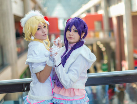 Lucca, Italy - 2018 10 31 : Lucca Comics free cosplay event around city couple of girls. High-quality photoのeditorial素材
