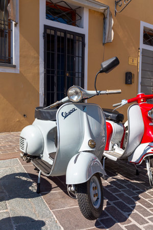 Bibbiano-Reggio Emilia Italy - 07 15 2015: Free rally of vintage cars in the town square Piaggio Vespa. High quality photoのeditorial素材