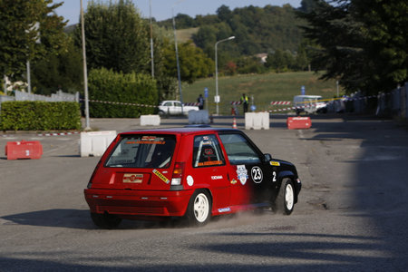 Bibbiano-Reggio Emilia Italy - 07 15 2015 : Free rally of vintage cars in the town square Renault 5 Gt Turbo Race Car. High-quality photoのeditorial素材