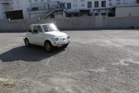 Bibbiano-Reggio Emilia Italy - 07 15 2015: Free rally of vintage cars in the town square Fiat 500. High quality photoのeditorial素材