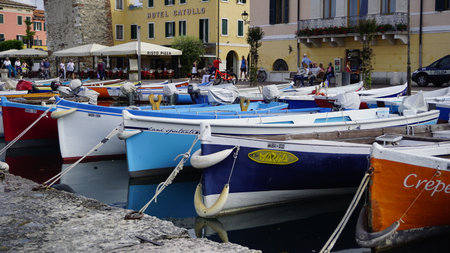 Sirmione, Italy - 2019 03 04: marina with boats on Lake Garda. High-quality photoのeditorial素材