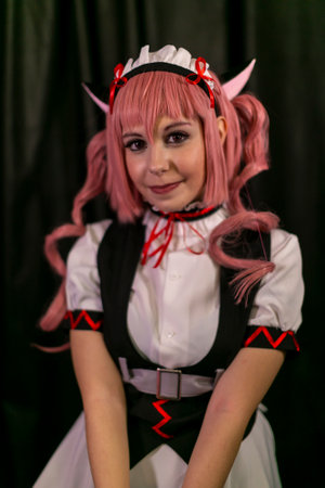 Lucca, Italy - 2018 10 31 : Lucca Comics free cosplay event around city pink haired princess. High-quality photoのeditorial素材