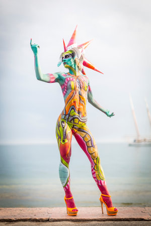 Garda Italy - 2016 08 02 : Italian body painting festival free event. High-quality photoのeditorial素材