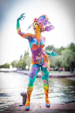 Garda Italy - 2016 08 02 : Italian body painting festival free event. High-quality photoのeditorial素材