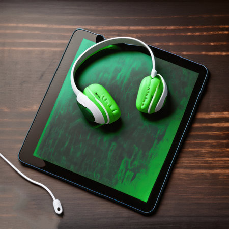 illustration with tablet and gaming headphones. High-quality photo