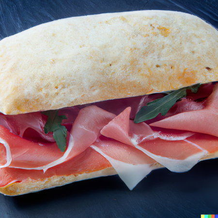 Italian sandwich with raw ham and rocket leaves. High-quality photoの写真素材