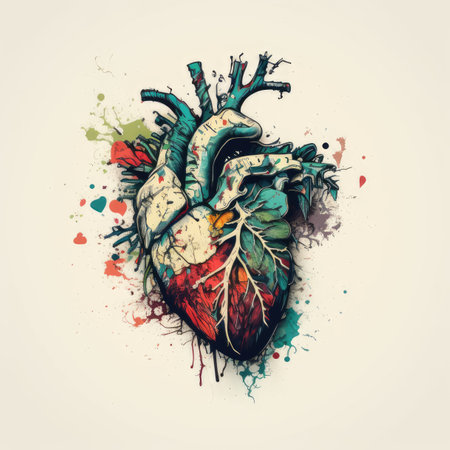 stylized human heart with graffiti effect on isolated white backdrop. High-quality photoの写真素材