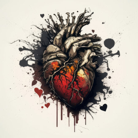 stylized human heart with graffiti effect on isolated white backdrop. High-quality photoの写真素材