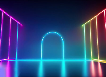3d render, abstract neon background with colorful glowing curvy lines. Minimalist futuristic wallpaper. high quality imageの写真素材