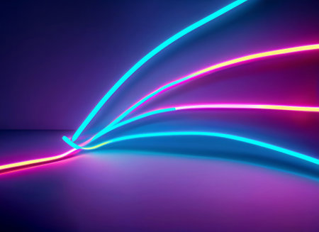 3d render, abstract neon background with colorful glowing curvy lines. Minimalist futuristic wallpaper. high quality imageの写真素材