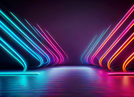 3d render, abstract neon background with colorful glowing curvy lines. Minimalist futuristic wallpaper. high quality imageの写真素材
