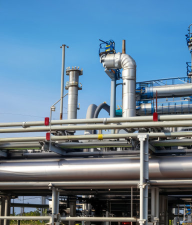 petrol and gas pipeline during the refinery process. High-quality photoの写真素材