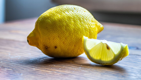 whole natural lemon and wedges. High-quality photoの写真素材
