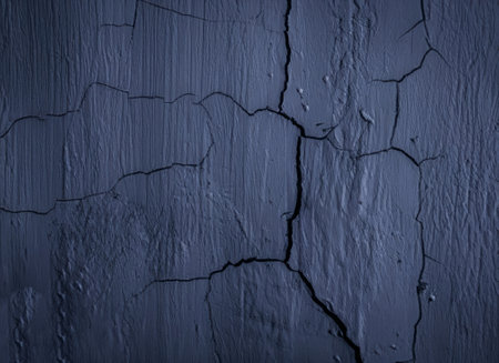 Black dark navy blue texture background for design. Toned rough concrete surface. A painted old building wall with cracks. Close up. Distressed, broken, crushed, collapsed, destroyed. High-quality photoの写真素材