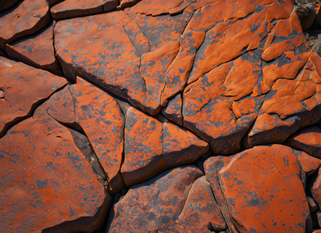 Dark red orange brown rock texture with cracks. Close up. Rough mountain surface. Stone granite background for design. natures. High-quality photoの写真素材