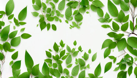 green leaves branches on white background. High-quality photo