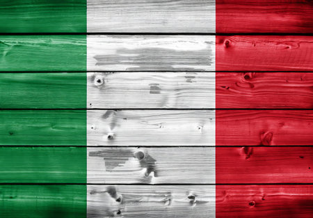 flag of Italy on a wooden background. High-quality photoの写真素材