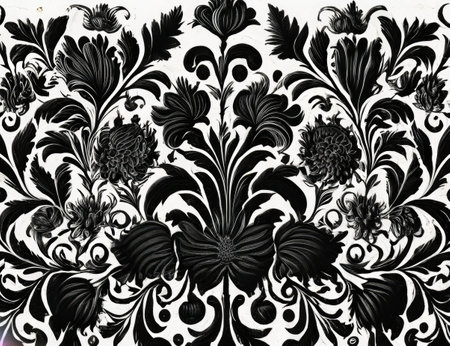 Black and white floral pattern on a white background. High-quality photoの素材
