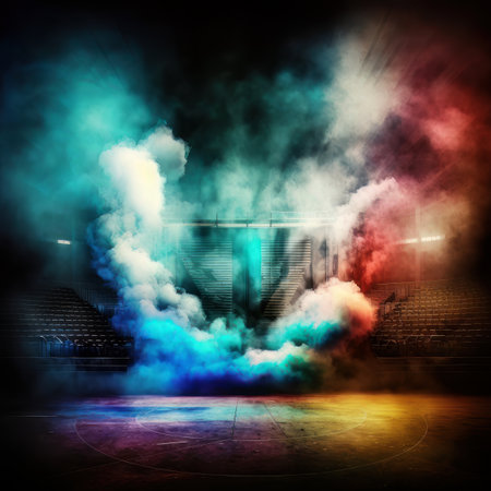 abstract scene of the stage with smoke and lights, 3d renderの素材