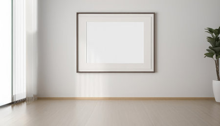 Modern bright interiors apartment with mockup poster frame 3D rendering illustrationの素材