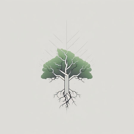 Tree with roots on white background. Ecological concept. Vector illustration.の素材