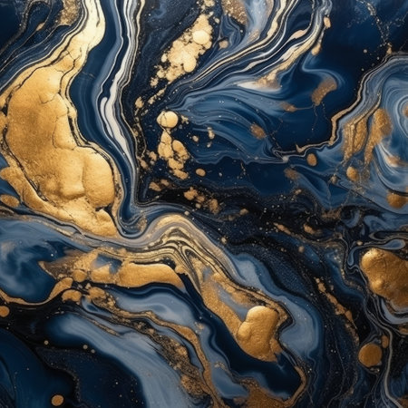 Marble abstract acrylic background. Blue marble artwork texture. Agate ripple pattern. Gold powder.の素材
