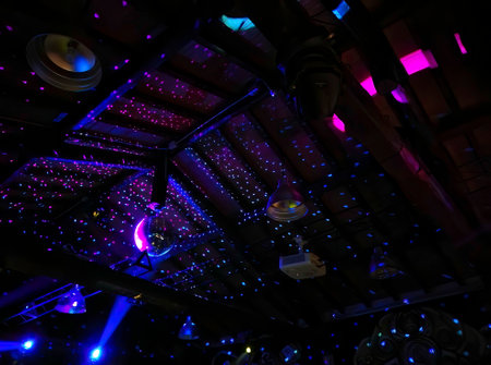 colorful 80s ball disco lights. High-quality photoの写真素材