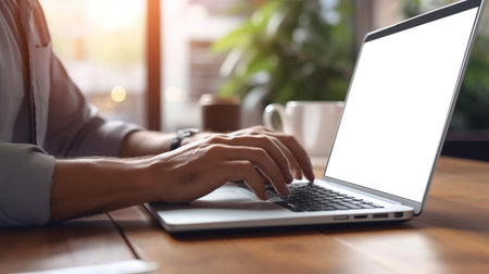 Young woman with beautiful hands using laptop computer.Generater by AI . High-quality photoの素材