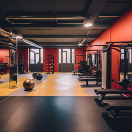 modern gym room with treadmill and colorful background,generated with AI. High-quality photoの素材