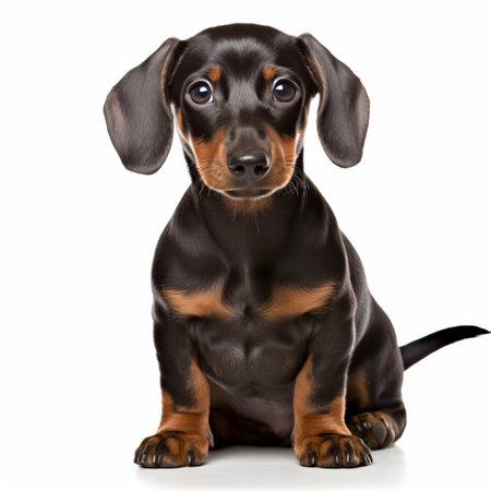 short-haired dachshund Full body sitting facing forward clear white background,generated with AI. High-quality photoの素材