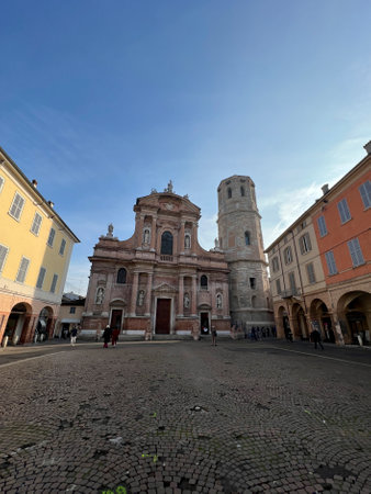 Reggio Emilia, Italy : 2022 12 24 sunny day in piazza san prospero , lions plaza. High-quality photo