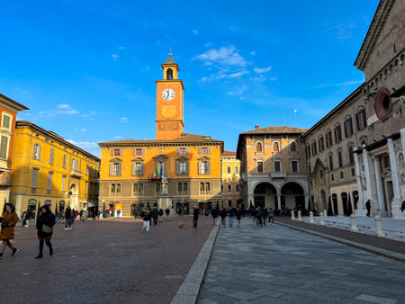 Reggio Emilia, Italy : 2022 12 24 sunny day in Prampolini square. High-quality photoのeditorial素材