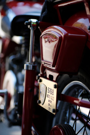 Bibbiano-Reggio Emilia Italy - 07 15 2015 : Free rally of vintage cars in the town square old Moto Guzzi. High-quality photoのeditorial素材