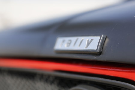 Bibbiano-Reggio Emilia Italy - 07 15 2015 : Free rally of vintage cars in the town square old Fiat Rally Logo. High-quality photoのeditorial素材