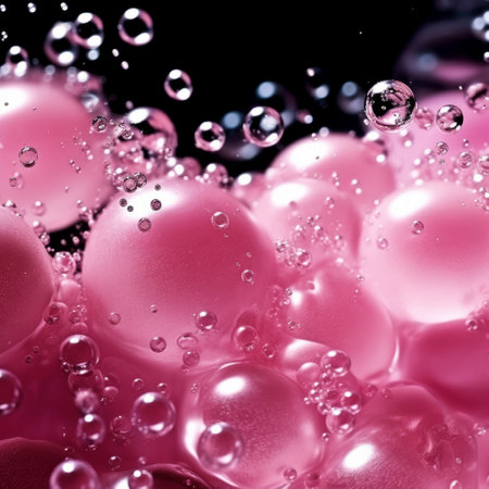 pink bubbles carbonated liquid background, AI image. High-quality photoの素材