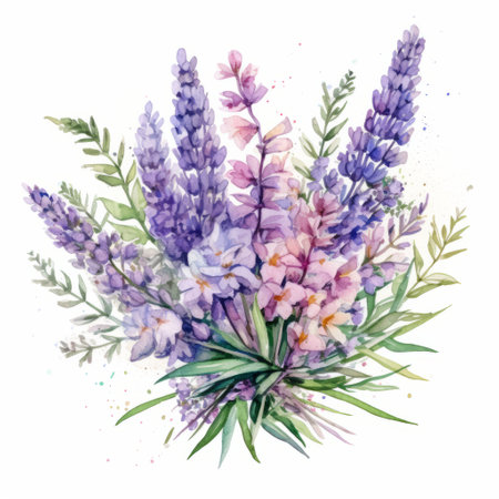 Watercolor painting style of lavender bouquet,ai image. High-quality photoの素材