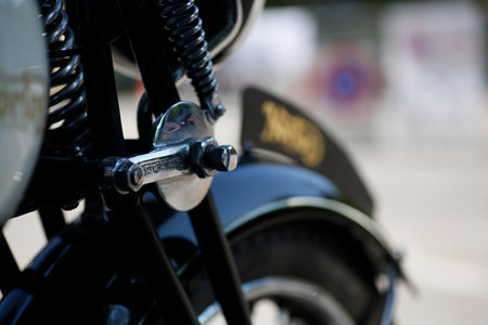Bibbiano-Reggio Emilia Italy - 07 15 2015 : Free rally of vintage cars in the town square old Norton...