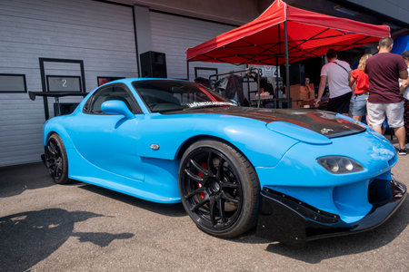 Modena, Italy : 2023 06 03 JCM Japan Car Meeting free car free japanese car rally Mazda Rx7....