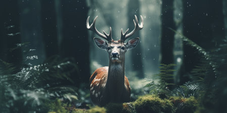 Illustration form Deer in the Forest, generated with AI. High-quality photoの素材