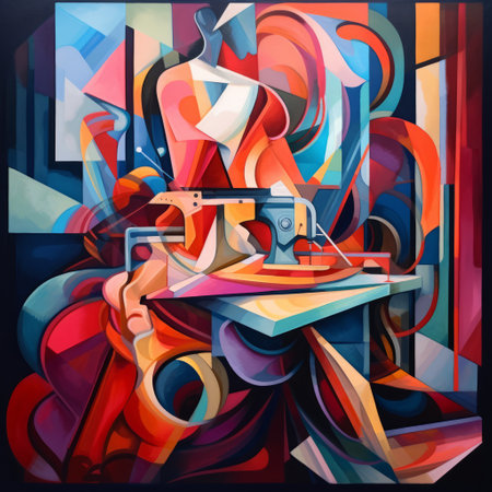 Abstract painting of clothing design and manufacturing with colorful background,generated with AI. High-quality photoの素材