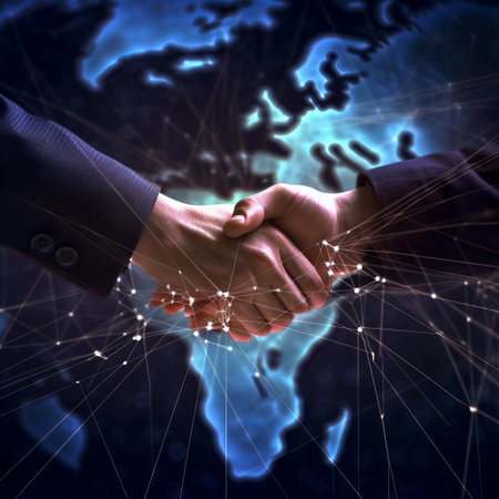 Businessman touching customer global structure network, generated with AI. High-quality photoの素材