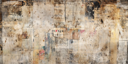 ruined background with old newspaper clippings,generated with AI. High-quality photoの素材