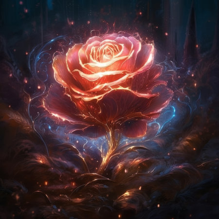 magical red rose with fantasy backdrop,generated with AI. High-quality photoの素材