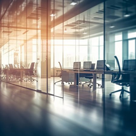 Beautiful blurred background of a light modern office,generated with AI. High-quality photoの素材