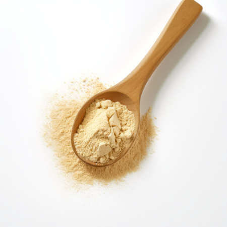 top view of flour in spoon white background,generated with AI. High-quality photoの素材