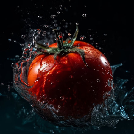 tomato splash dark background with water splashes,generated with AI. High-quality photoの素材